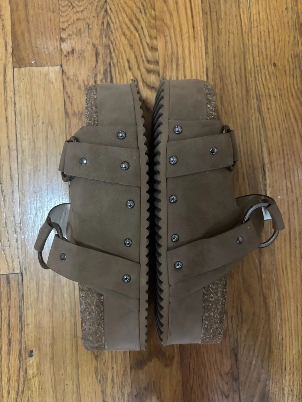 MIA Taupe Platform Double Buckle Sandals Size
